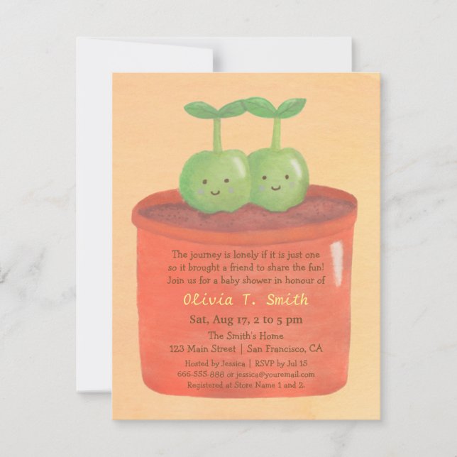 Pois doux dans un pot Twin Baby Shower Invitations (Devant)