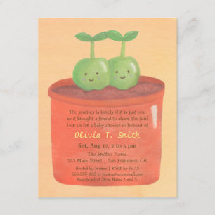 Pois doux dans un pot Twin Baby Shower Invitations