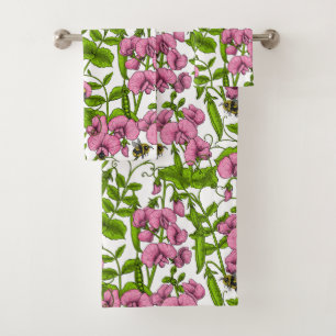 Pois doux et bourdons, rose, vert et blanc