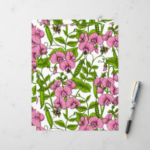 Pois doux et bourdons, rose, vert et blanc