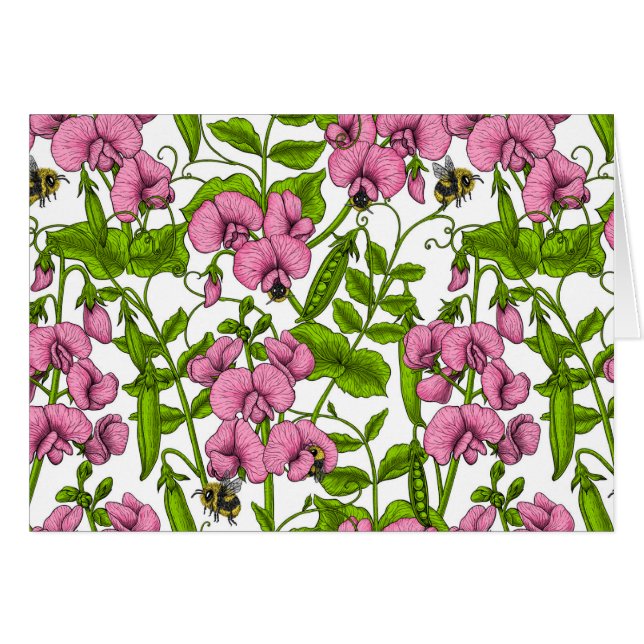 Pois doux et bourdons, rose, vert et blanc (Devant horizontal)