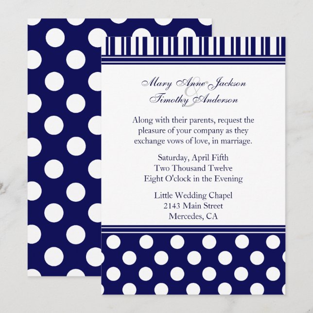 Pois élégant et Faire-part de mariage à rayures (Devant / Derrière)
