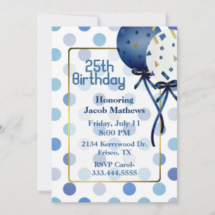 Pois et ballons bleus amusants Invitation d'annive