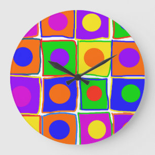 Pois et Carré colorés Grande horloge artistique