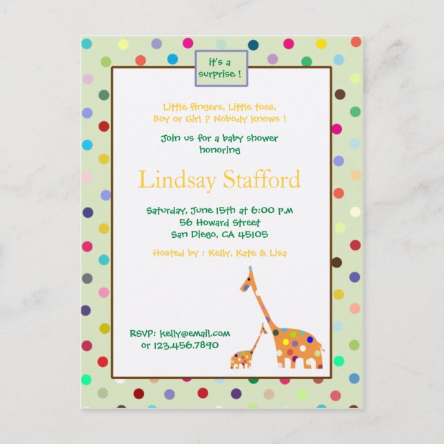 Pois girafes - invitations baby showers (vert) (Devant)