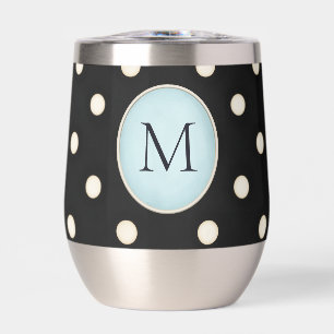 Pois ivoire sur Monogramme noir (bleu pâle)