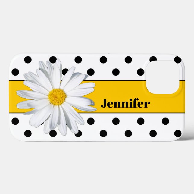 Pois noirs et blancs, coque iphone de marguerite (Verso (horizontal))