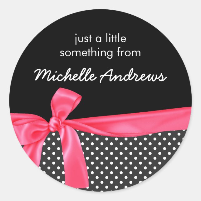Pois noirs et Étiquette cadeau Neon Pink Bow (Devant)