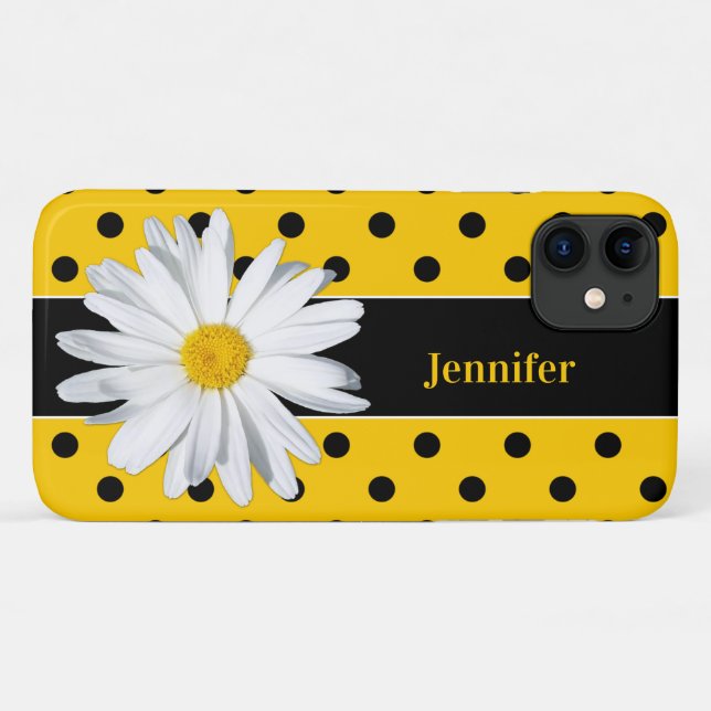 Pois noirs et jaunes, Coque Daisy iPhone 11 (Dos (Horizontal))