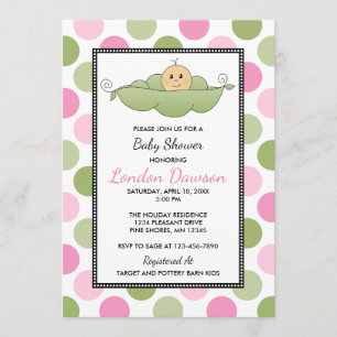 Pois Pod Girl Baby Shower Invitations Peau claire