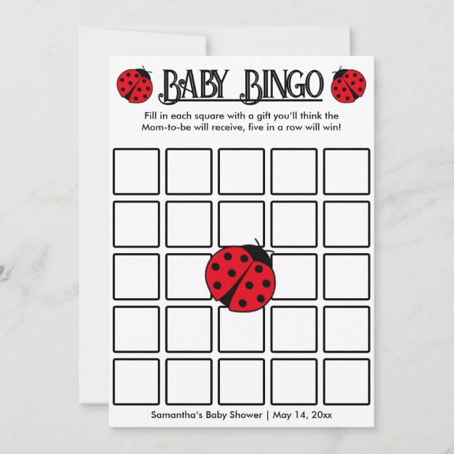 Pois rétro Ladybugs, Baby Bingo carte de jeu (Devant)