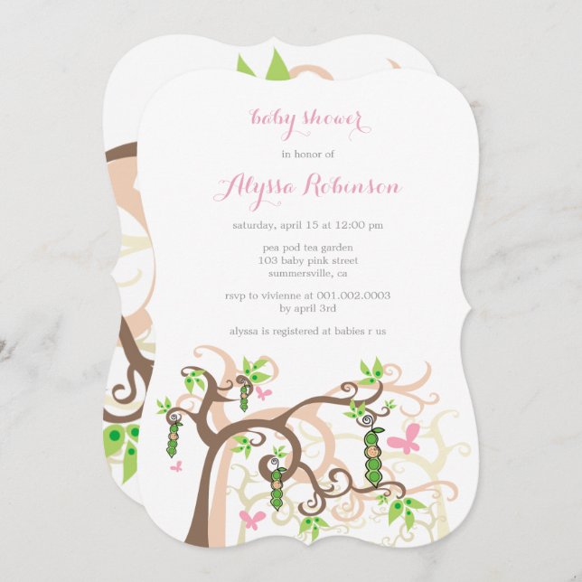 Pois Rose Dans Le Baby shower Fille Pod Invitation (Devant / Derrière)