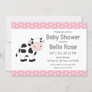 Pois rose Vache bébé douche Invitations