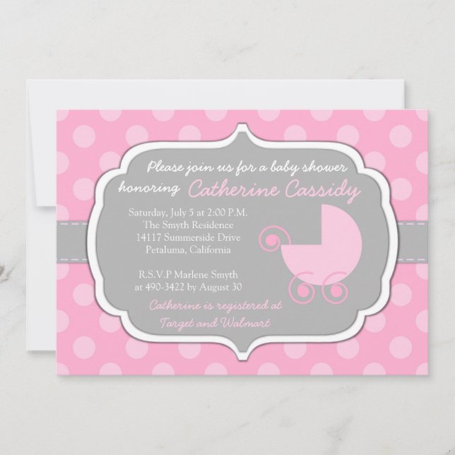 Pois roses Baby Girl Baby shower invitation (Devant)
