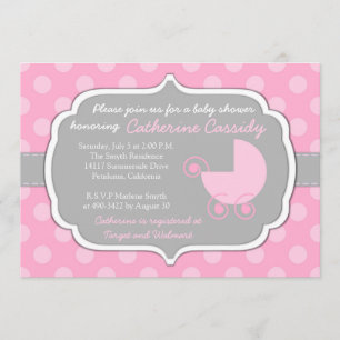 Pois roses Baby Girl Baby shower invitation