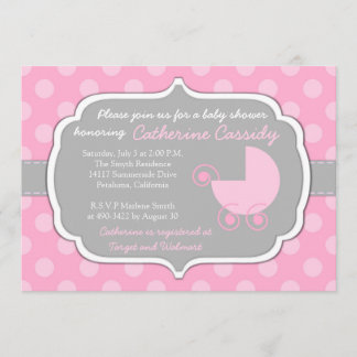 Pois roses Baby Girl Baby shower invitation
