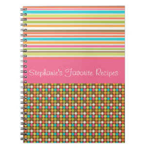 Pois roses et rayures Carnet personnalisé