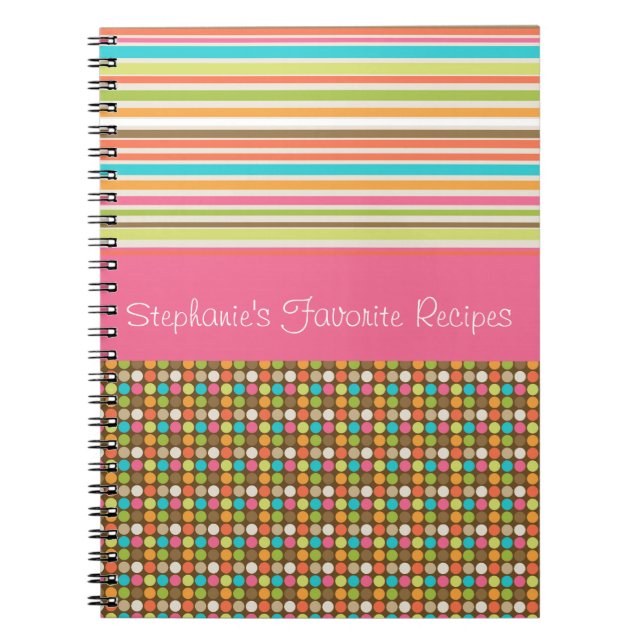 Pois roses et rayures Carnet personnalisé (Devant)
