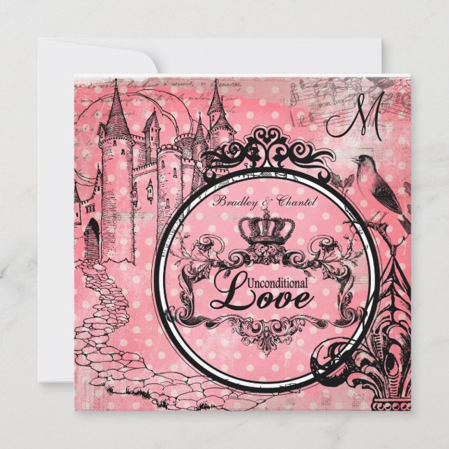 Pois roses Invitation à un mariage d'amour incondi (Devant)