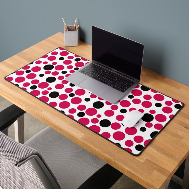 pois rouges noirs rétro sur fond blanc (Bureau 2)