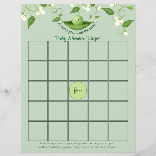 Pois sucré dans un Baby shower de pois Bingo Carte (Devant)