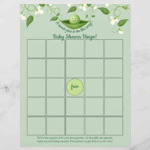 Pois sucré dans un Baby shower de pois Bingo Carte