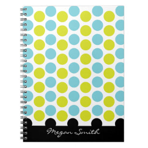 Pois turquoise et vert avec le carnet noir de