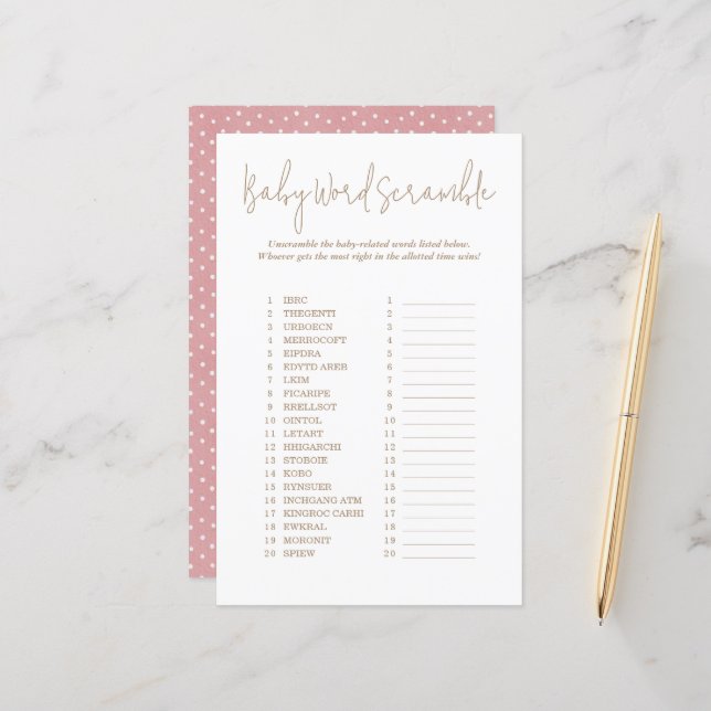 Pois Word Scramble Baby shower Jeu (Devant/Arrière en situation)