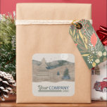 Poison de Rustic Christmas ou Bakery Sticker w/ Lo<br><div class="desc">Logo'd holiday sticker for baked treats or toxits with versatile brown,  beige,  blue,  et olive green artwork. Rustic forest scene with faux plaid,  leather,  and rusted metal textures.</div>