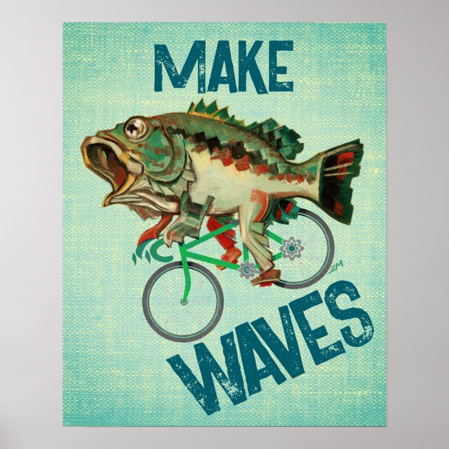 Poisson À Vélo Poster Motivationnel Vert (Devant)