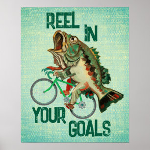 Poisson À Vélo Poster Motivationnel Vert