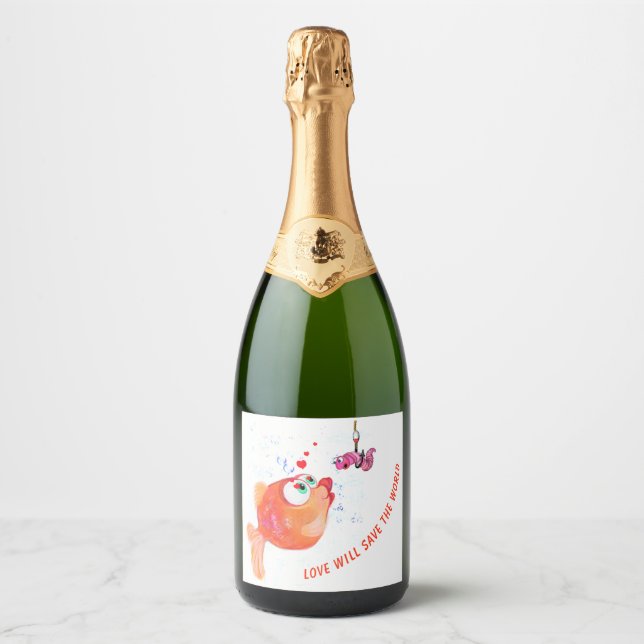 Poisson amusant et vers amour Romantique Étiquette (Devant)