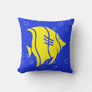 Poisson Angel jaune sur COUSSIN bleu