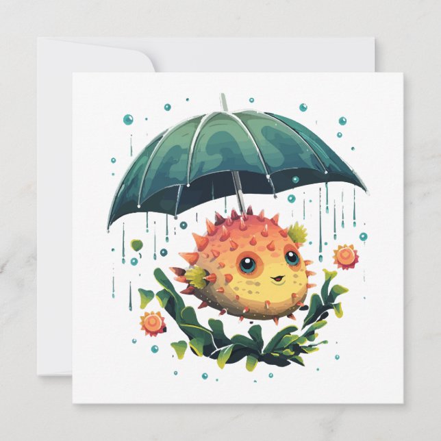 Poisson ballon journée pluvieuse avec parapluie (Devant)