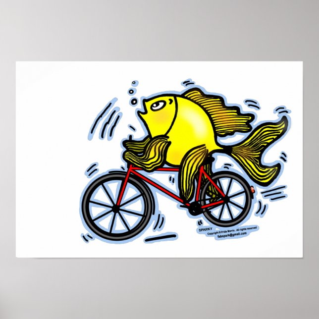 Poisson besoin vélo drôle dessin animé Poster (Devant)