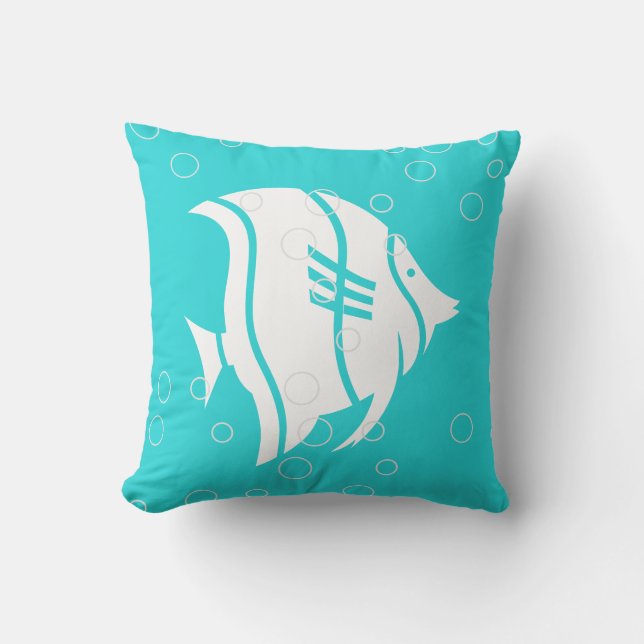 Poisson blanc sur COUSSIN bleu turquoise (Recto)