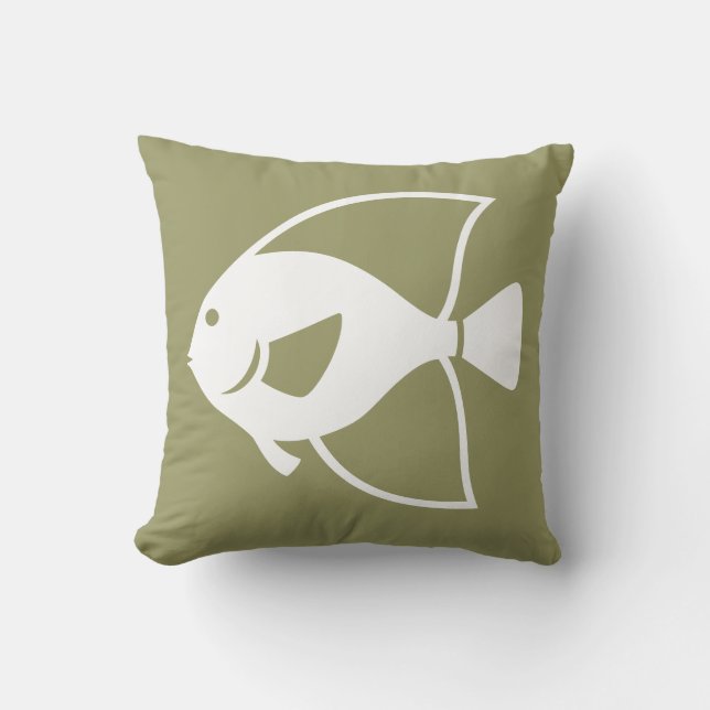 poisson blanc sur DRK coussin couleur kaki (Recto)
