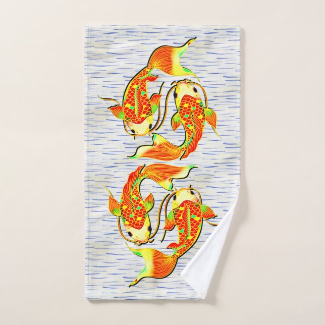 Poisson carpe Koi orange vert sur l'eau (Serviette à main)