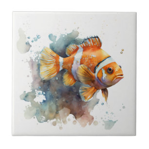 Poisson Clown, Aquarelle, Carreau de Céramique
