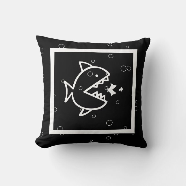 POISSON DE CARTOON blanc sur coussin noir (Recto)