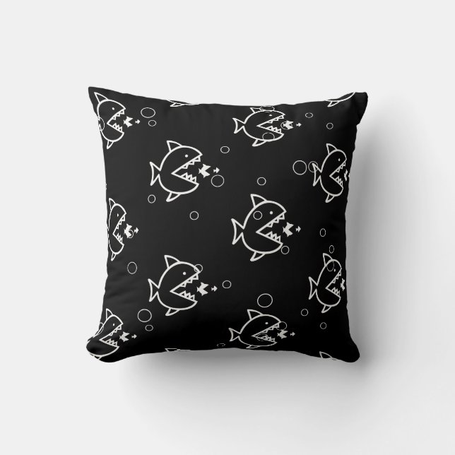 POISSON DE CARTOON blanc sur coussin noir (Recto)