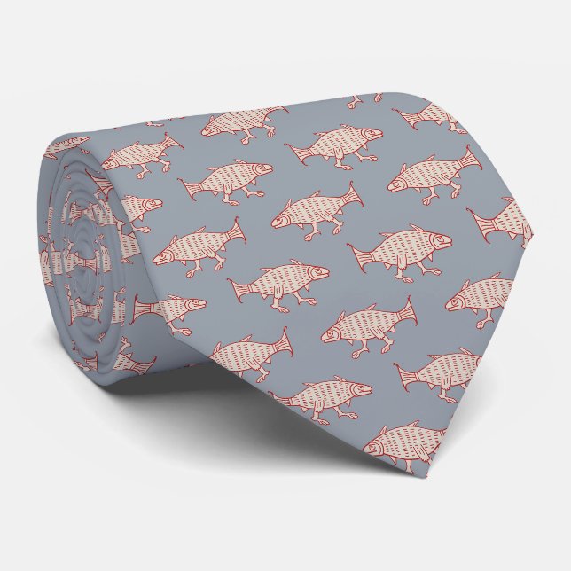 Poisson de promenade médiéval sur Cravate bleu (Roulé)