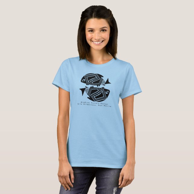 Poisson Double, Mimbres Poterie Design T-shirt (Devant entier)