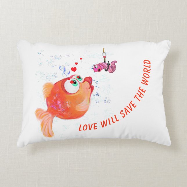 Poisson drôle et ver Coussin - Texte personnalisé (Devant)