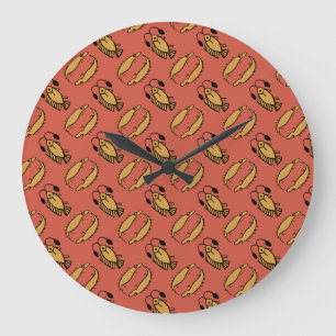 Poisson égyptien et crocodile, horloge rouge ronde