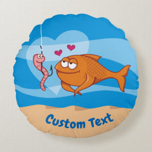 Poisson et appât en amour Coussin rond
