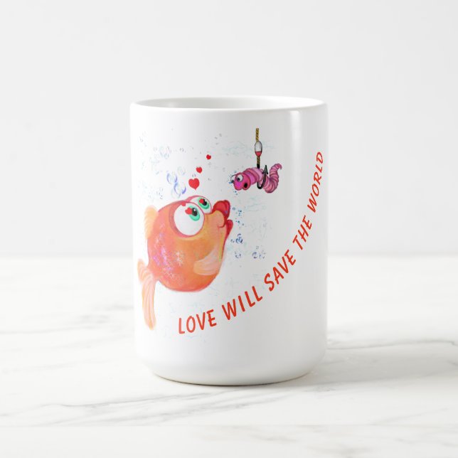 Poisson et ver de Mug amusant - Amour (Centre)