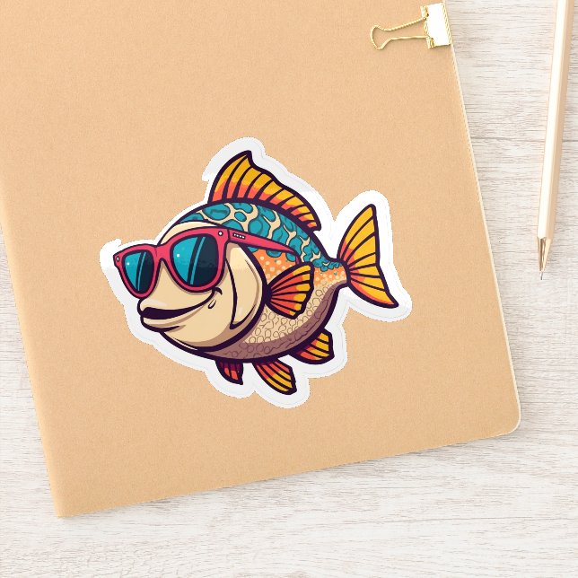"Poisson funky avec autocollant de lunettes de sol (Carnet)