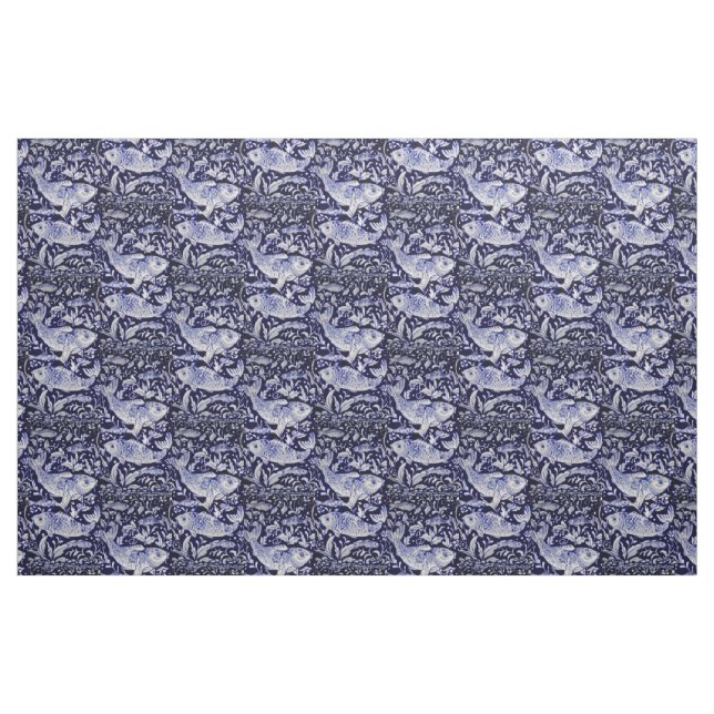 Poisson Koi bleu et blanc Indigo tissu complexe (Yard)