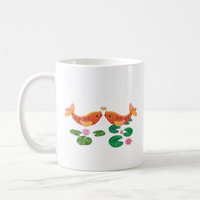 Poisson koi d'or avec fleurs de lotus Café Mug (Gauche)